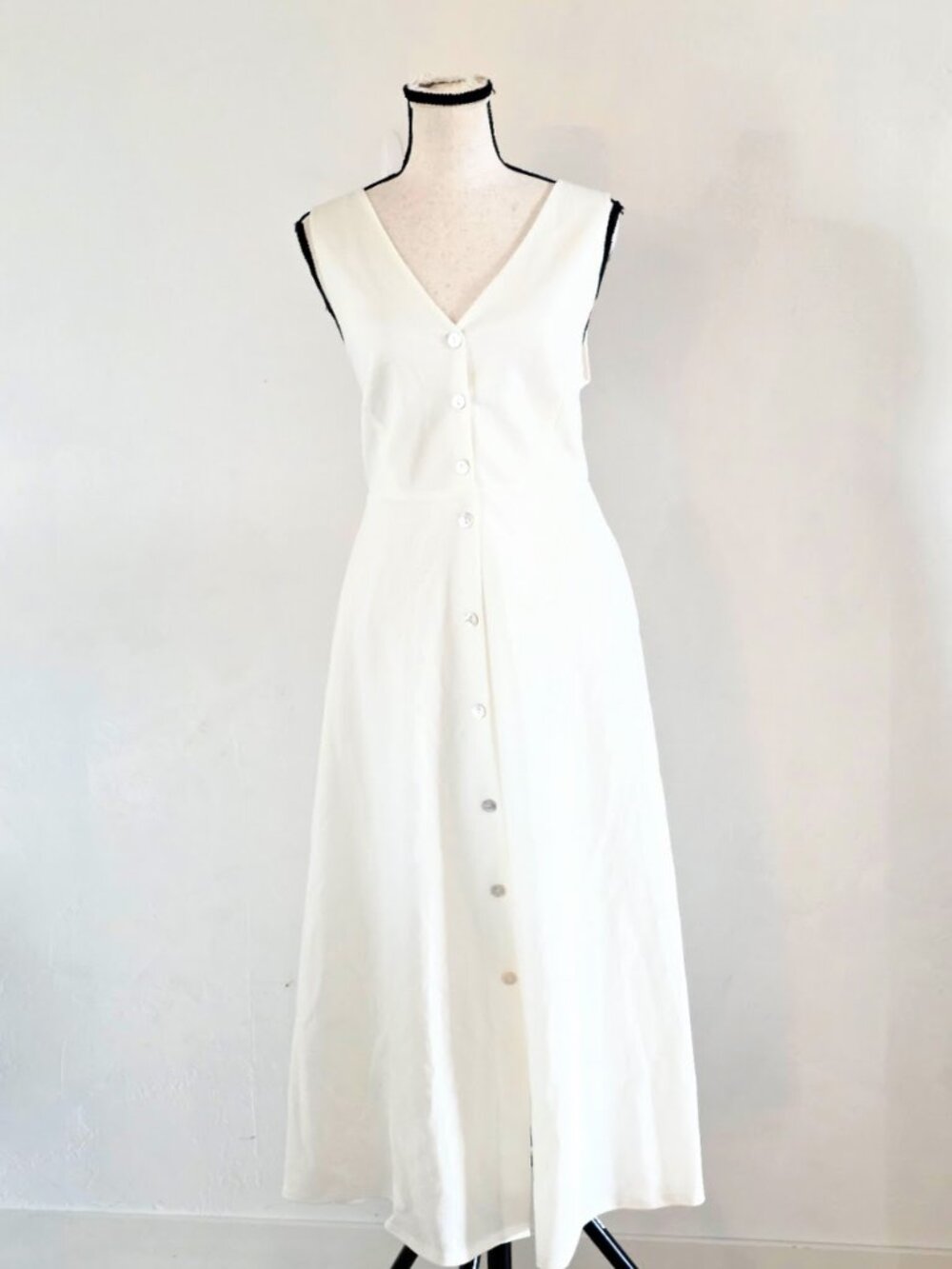 Massimo Dutti White Midi Button-Front Dress